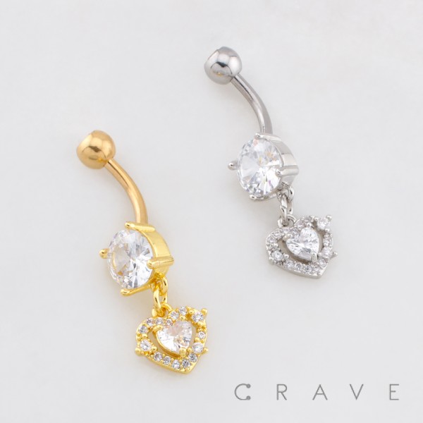 MULTI CZ HEAR DANGLE BELLY BUTTON NAVEL RING 316L SURGICAL STEEL